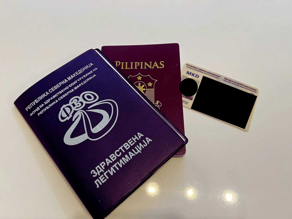 Health book, passport, and residence card.