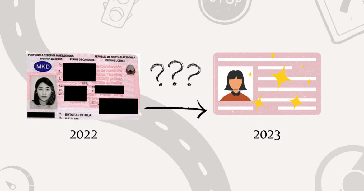 Old Macedonian driver's license arrows to new Macedonian driver's license drawing