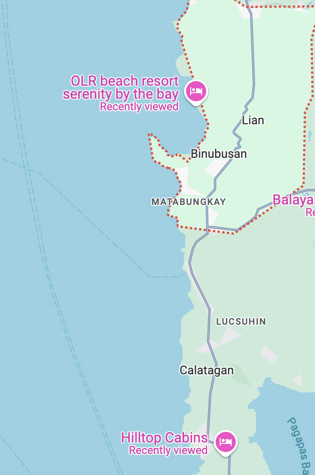 LIan and Calatagan Batangas beach resorts map