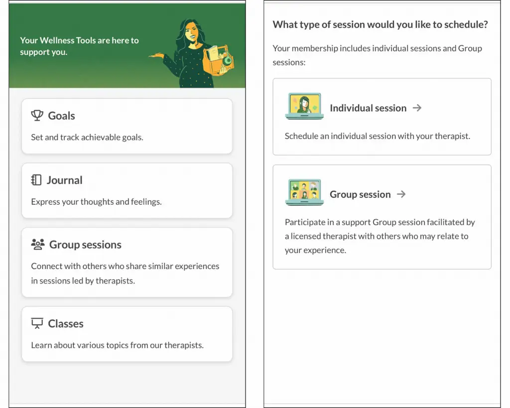 BetterHelp app dashboard